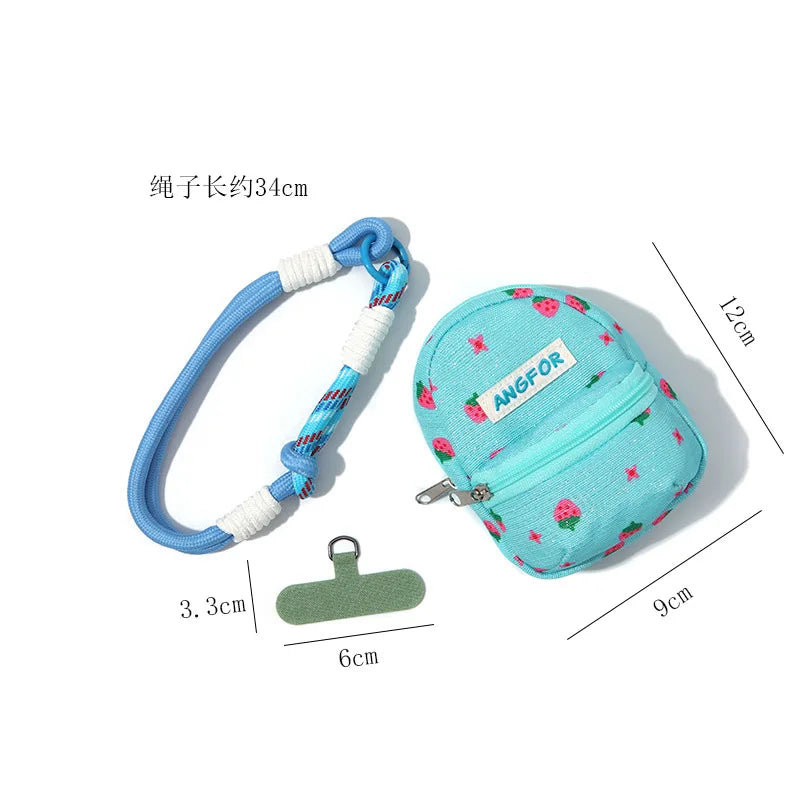 ANGFOR Strawberry Print Japanese Korean Style Mini Crossbody Bag Canvas Women Phone Coin Purse Casual Cute Portable Small Bag
