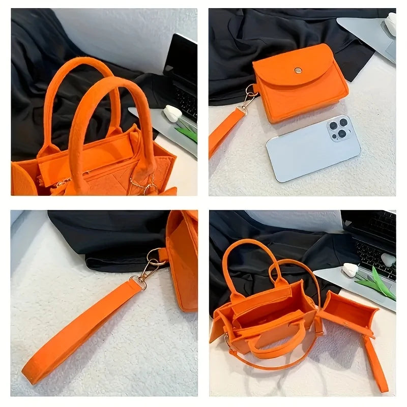 3pcs Women's Crossbody Bag and Handbag Set with Top Handle Design, Felt Quilted Tote Bag for Dating, Shopping, Work, Travel More