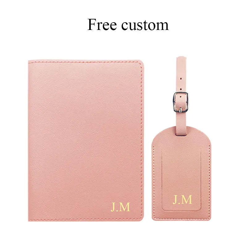 Free Custom Name Luggage Tag Set Fashion Soomth PU Leather Ticket Passport Holder Personalize Travel Purse