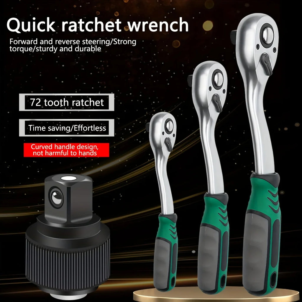 72-Tooth  Ratchet Set 1/4", 3/8" & 1/2" Drive - Premium Chrome Vanadium Steel Construction & Chrome Plated Finish