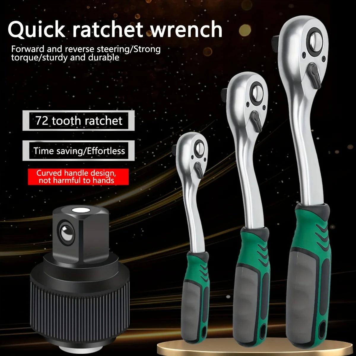 72-Tooth  Ratchet Set 1/4", 3/8" & 1/2" Drive - Premium Chrome Vanadium Steel Construction & Chrome Plated Finish