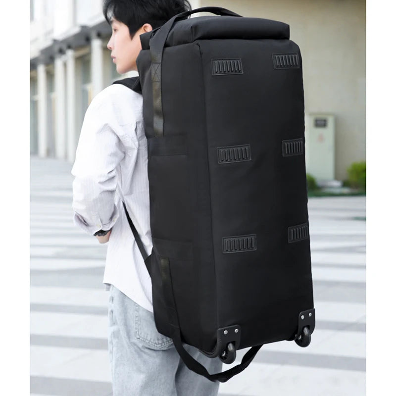 Large Capacity Travel Rolling Backpack Men Check in Bag Foldable Travel Trolley Bag Wheeled Suitcase Oxford Rolling Luggage Bag