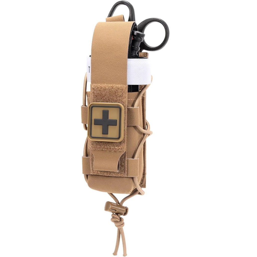 MOLLE Tourniquet Holder IFAK TQ Holder Tactical Medical Pouch Holster First Aid Kit Cross Patch/Bungee Cord with tourniquet