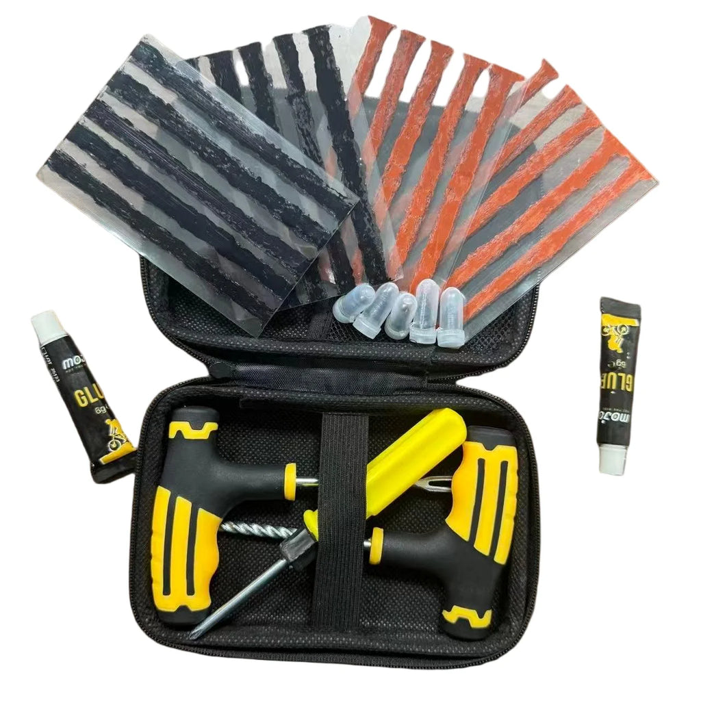 Roadside Emergency Flat Tire Repair Kit Portable Complete Tools with Storage Bag for Car Motorcycle Truck Quick Puncture Fix