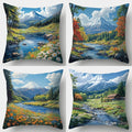 4-piece pillowcase set, nature theme featuring patterns of rivers, flowers, trees, and mountains, insert not included