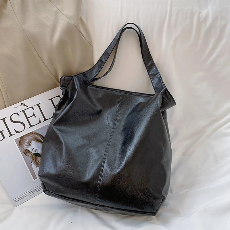 LEFTSIDE Fashion Big Leather Tote Bag for Women 2025 Tend Females Simple Large High Capacity Retro Shoulder Side Bag Handbags