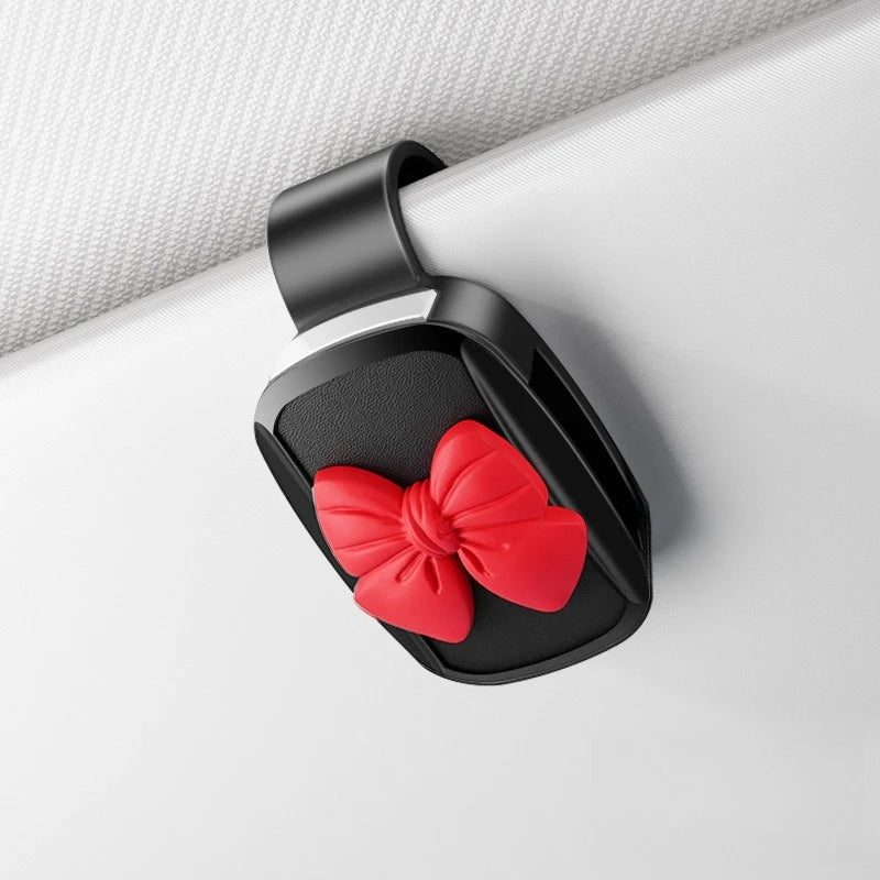 Car Glasses Clip Cute Bowknot Design Multifunctional Storage Holder For Sunglasses And Cards Mount On Car Sun Visor
