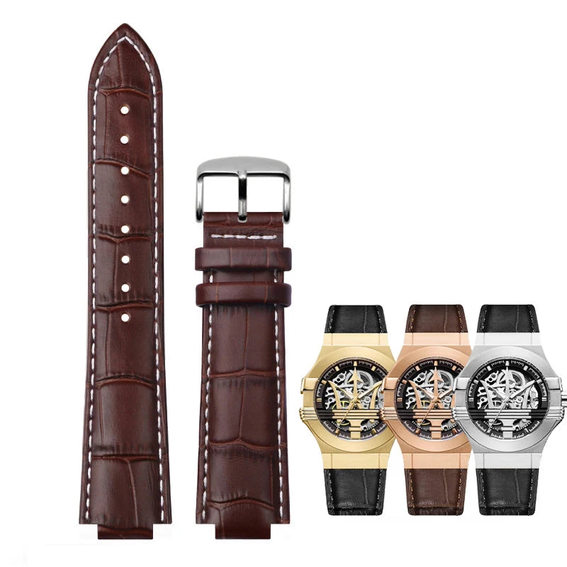 For Maserati Genuine Leather Watch Band R8821108025 R8821108039/8038/8035/8025 Trident Raised Mouth Strap Watchband 21mm 24mm
