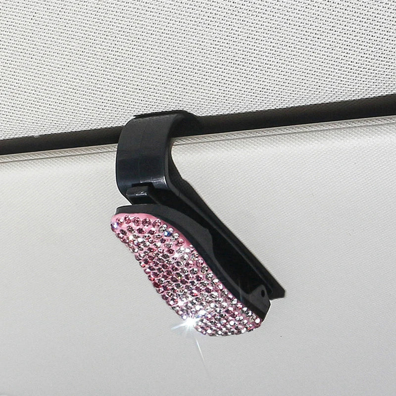 Rhinestone Sun Visor Mount Sunglasses Clip Holder Portable Car Crystal Bracket Decoration Accessories