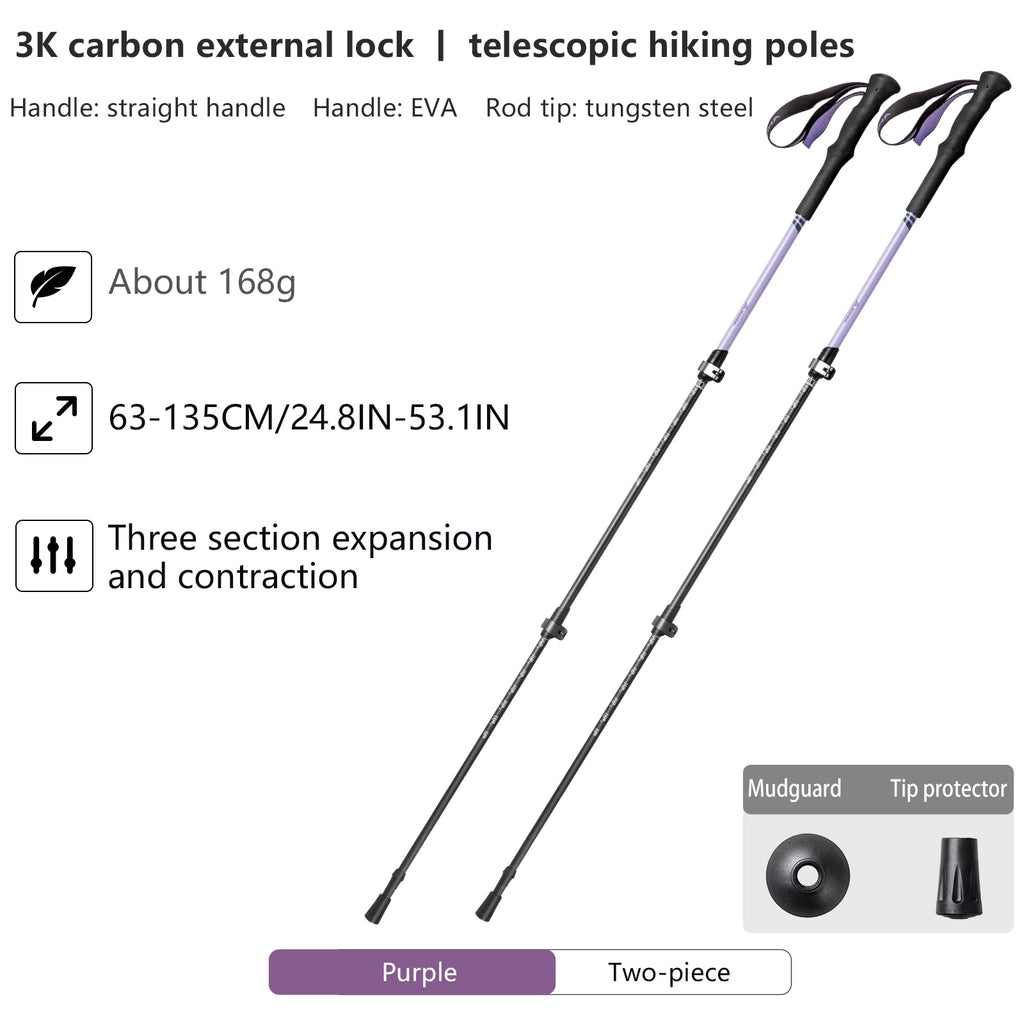 BISINNA 2pcs Trekking Poles Carbon Fiber Walking Sticks Ultra-light Telescopic Outdoor Hiking Climbing Cane