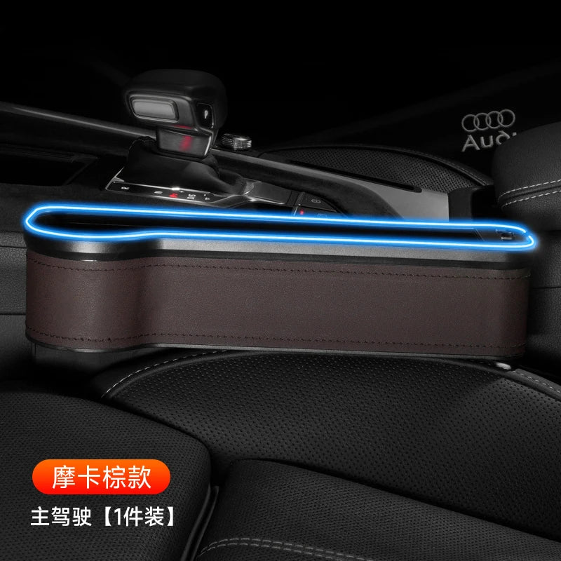 Car Storage Box With Ambient Light USB Charging Port Light-Emitting Multi-Functional Car Seat Clip Gap Storage Box
