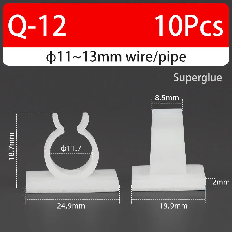 Q-type Cable Clips Holder Self-Adhesive Strong Glue Nylon PA66 Storage Cable Tie Water Pipe Clamp Fixing Seat No Drilling