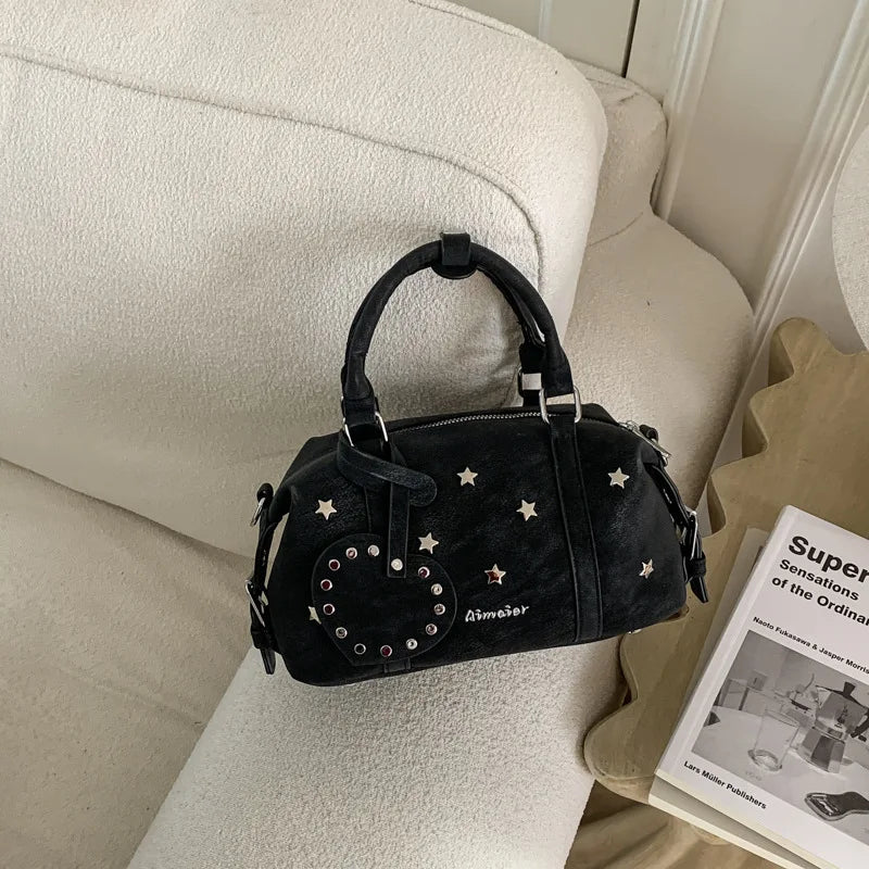 Korean Version New Large Capacity Retro Boston Bag Ins Crossbody Pillow Bag Star Women'S Fashion Handbag