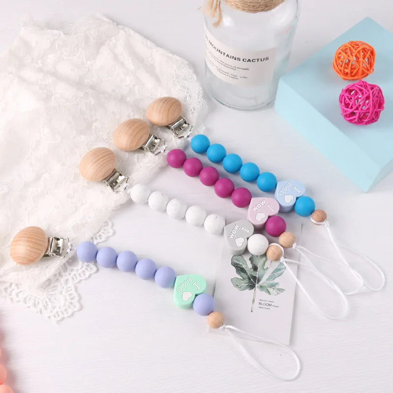 Baby Pacifier chain silicone beech wood Pacifier anti-drop chain grinding chain pacifier clip baby product safe teether clip