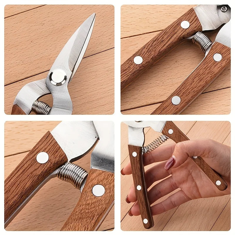 Stainless Steel Garden Pruners, Wooden Handle Bypass Shears