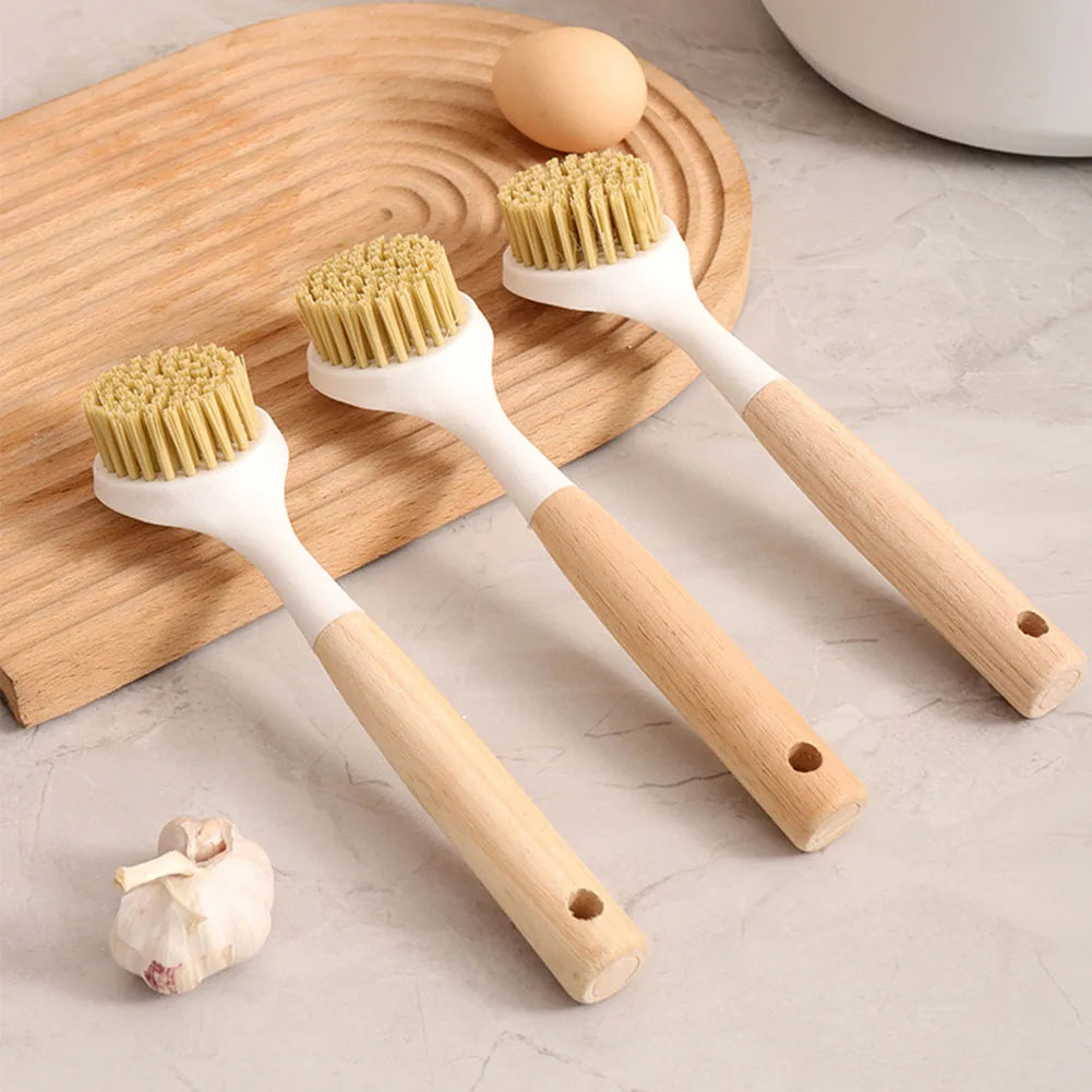 1PCS Bamboo Handle Kitchen Dish Brush Non-scratch Bristles For  Cleaning Dish Pan Sink Reusable Manual Tool White 23x5.5cm