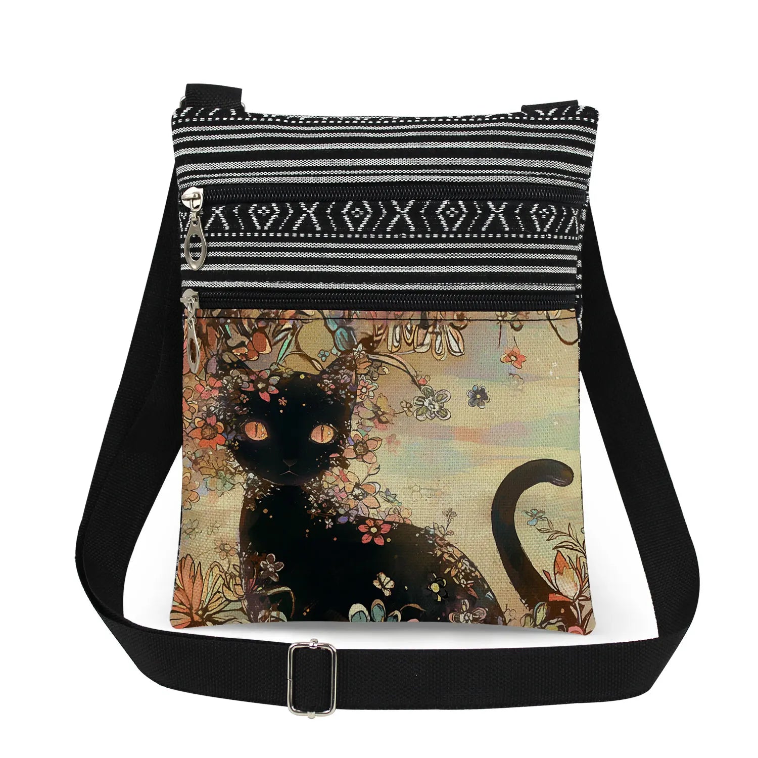 Cute Cartoon Black Cat Print Crossbody Bags Shoulder Bags For Women Daily Travel Portable Small Messenger Bags Catkeeper Gift