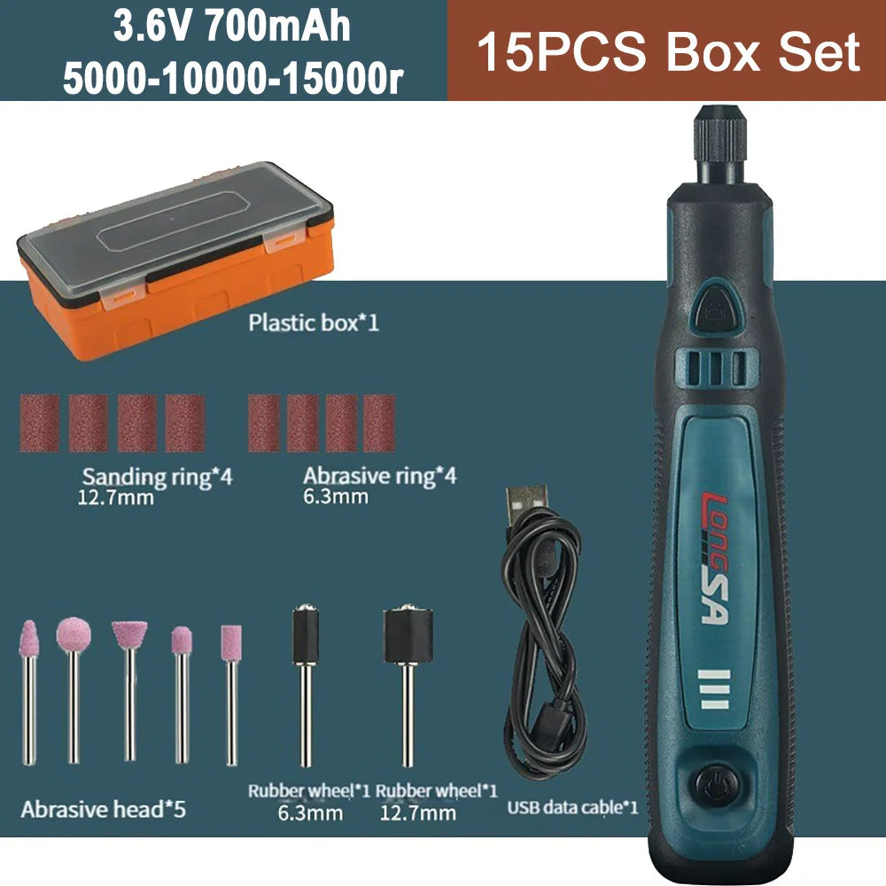 5000-20000r 4.2V Engraver Electric Drill Mini Grinder Engraving Pen Drilling Machine Cordless Rechargeable Micro Rotary Tool Kit