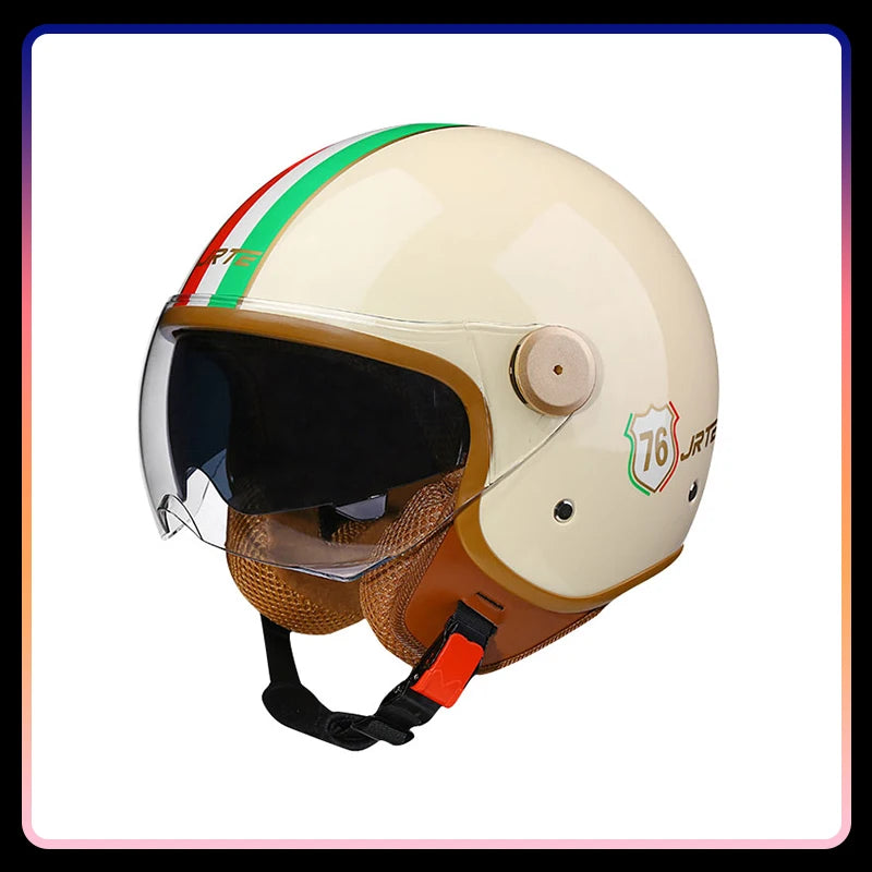 Dual Lens Open Face Motorcycle Helmets DOT ECE Vintage Jet Moto Helmet Double Visor Retro Men Women 3/4 Open Half Helmet