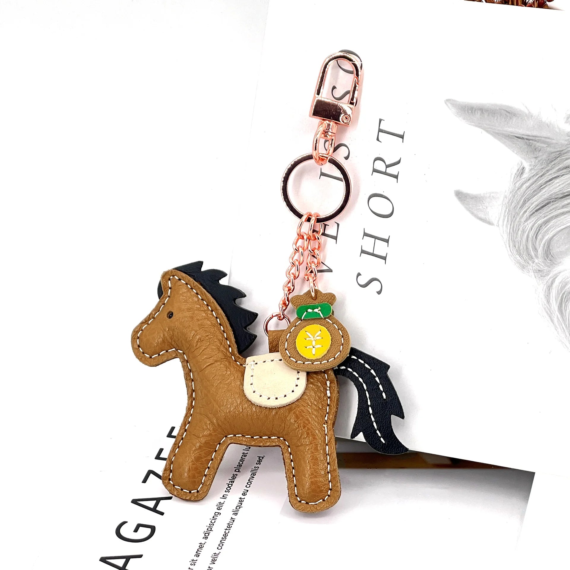 New Trendy Cow Leather Pony  Key Ring Handbag Pendant Cute Horse Keychain Luggage Bag Parts Accessories