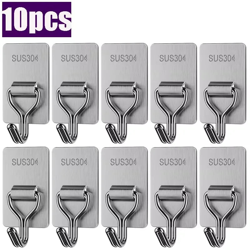 304 Stainless Steel Wall Hooks Self Adhesive Heavy Duty Towel Key Coat Bag Hanger Waterproof Hook Bathroom Kitchen Hardware Hook