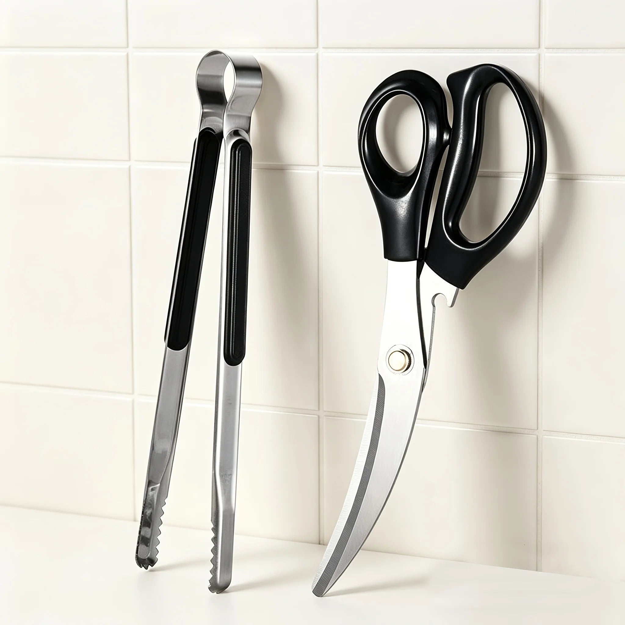 2PCS Stainless Steel BBQ Scissors Tongs Set Heavy Duty Food Grade Grill Tools For Camping Barbecue Kitchen Meat Cutting