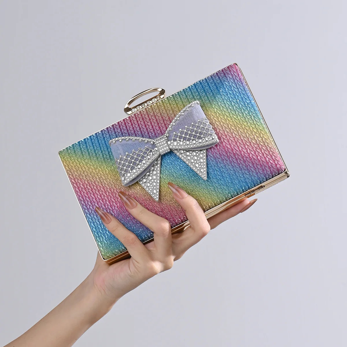 Pretty Bow Diamond Studded Retro Bag Women New Small Square Bags Korean Style Fashion Versatile Commuting Handbags Crossbody Bag