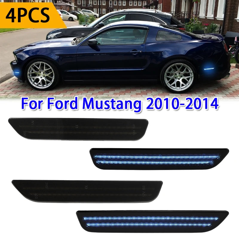 4PCS Smoked Lens LED Side Marker Light Front and Rear Indicator Lamps for Ford Mustang 2010-2014