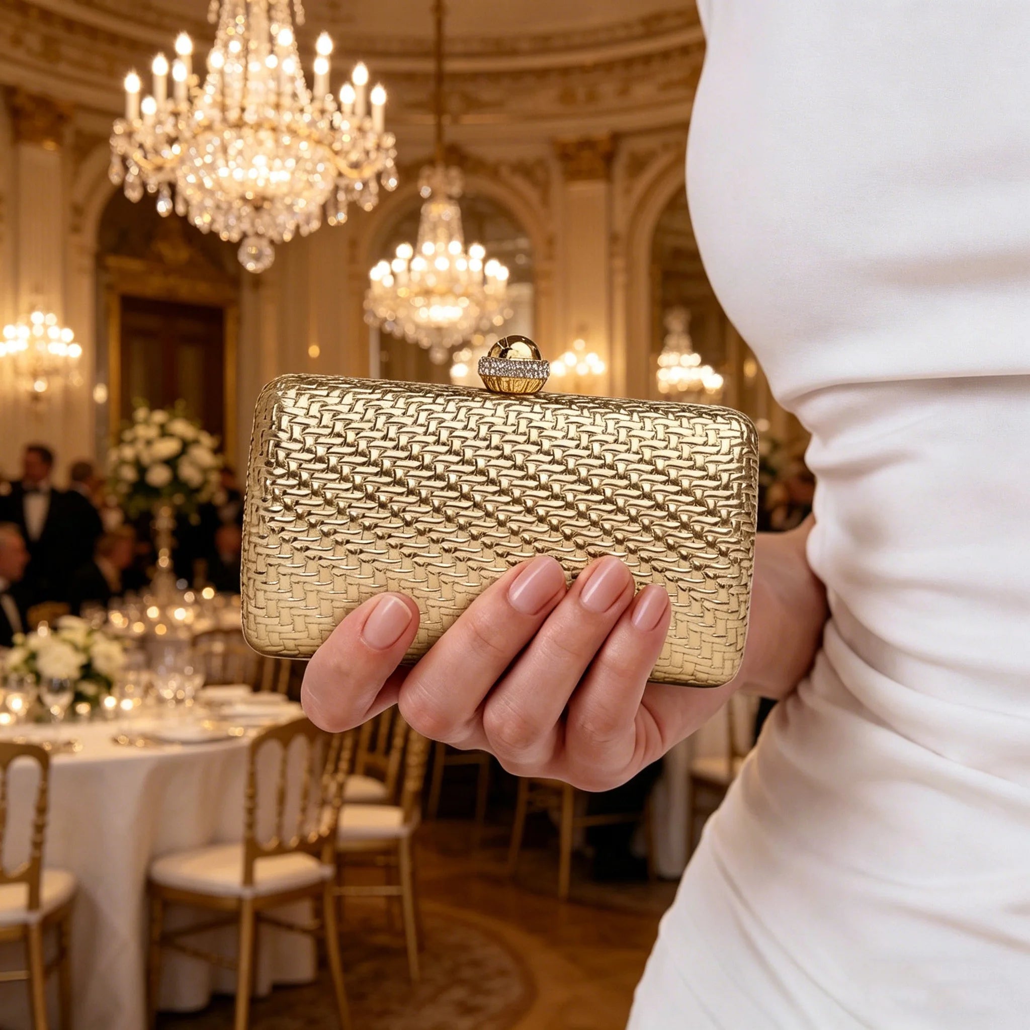 Luxury and stylish women's evening bag sparkling diamond solid color shoulder bag suitable for business banquets and weddings