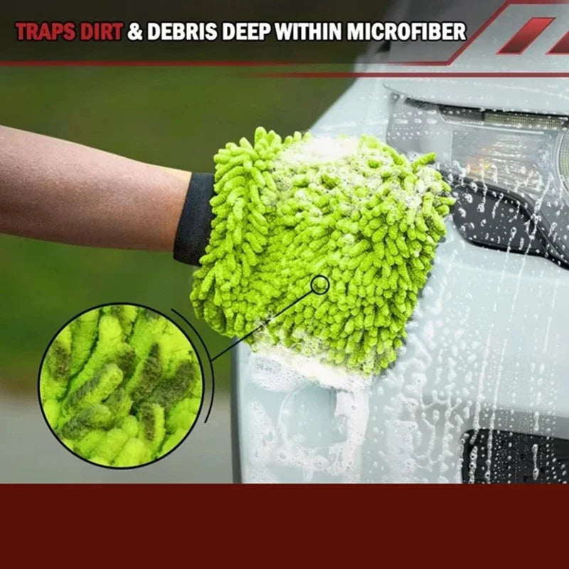 Car cleaning microfiber, 2-piece set - scratch free and lint free, high-quality lint microfiber car wash gloves - green