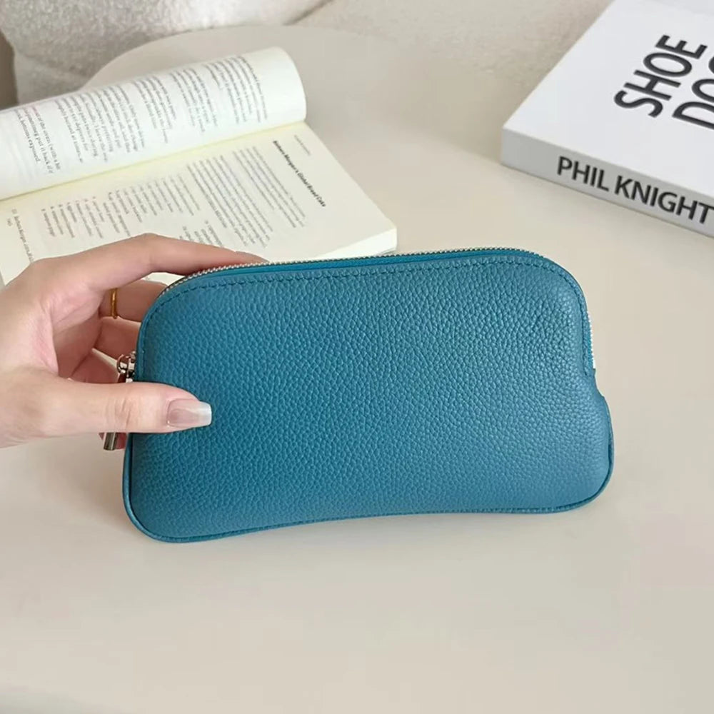 Luxury Simple Design Women Clutch Bag Custom Name 100% Genuine Leather Small Pouch Wallet For Ladies Gift Dropship Clutch Purse
