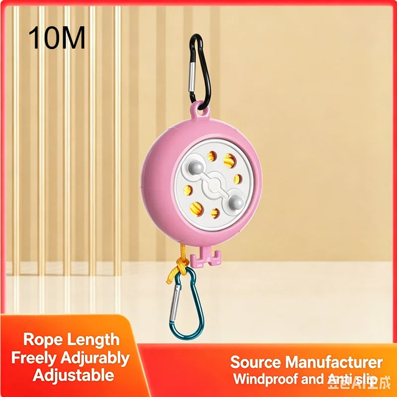 10M Retractable Travel Clothesline Laundry Drying Rope Windproof Anti Slip Outdoor Clothesline for Hotel Camping Accessories 1PC