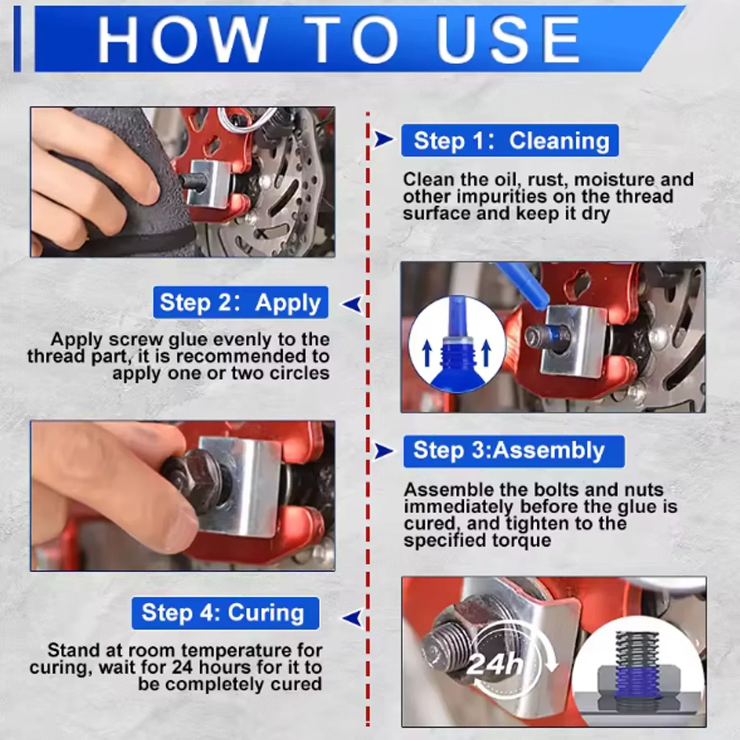 Blue Adhesive 10ml - High Strength Adhesive, High Temperature Resistant, Anti-Vibration, Specific for Metal Fasteners, Removable