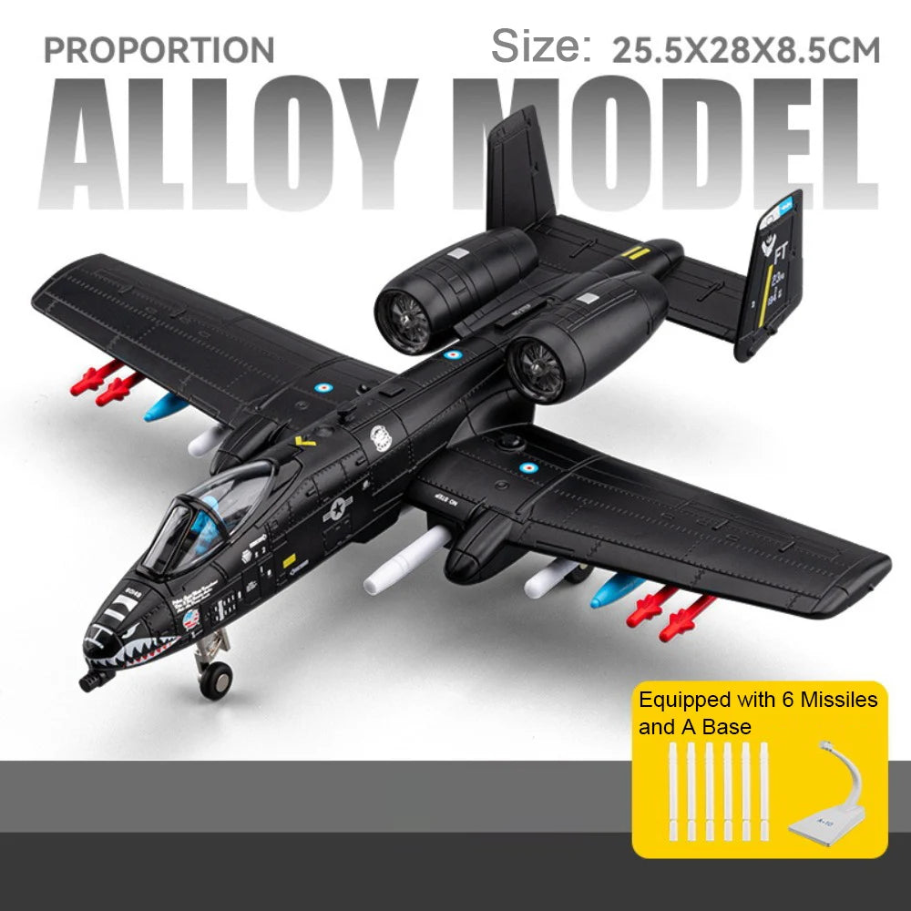 1:32 A-10 Thunderbolt II‌ F-14 Fighter Model Toy Foldable Wheels Metal Body Airplane Sound Light Models Gifts for Children