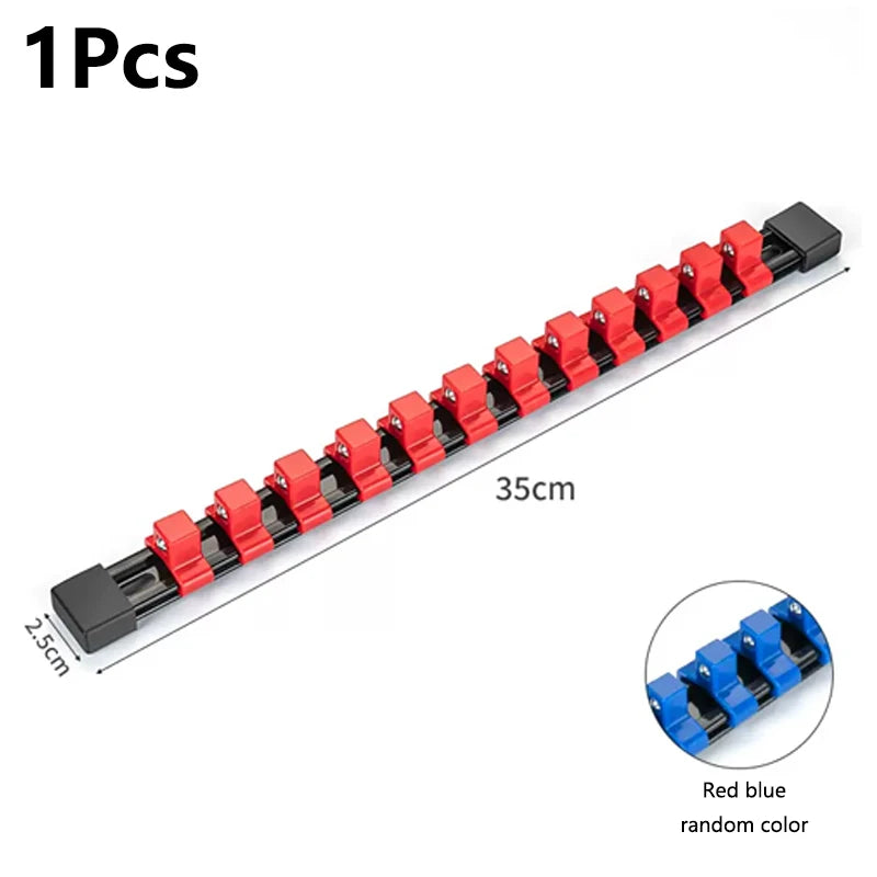 1Pcs 1/4" 3/8" 1/2" ABS Socket Organizer Universal Adjustable Socket Wrench Rail Holder Portable Red&Blue Organizer Home Tool