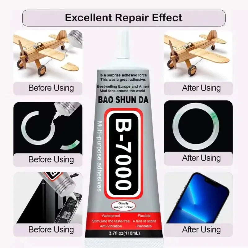 B7000 Needle Glue, Universal Quick-Drying Soft Adhesive for Jewelry Inlay DIY Crafts Mobile Phone Screen Bonding