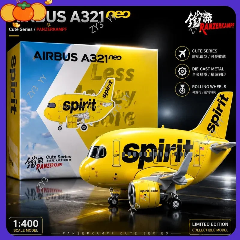 NEW Panzerkampf Cartoon Airplane Model Full Alloy 70102PP Airbus A321NEO Spirit Airlines Display Model For Aviation Enthusiasts