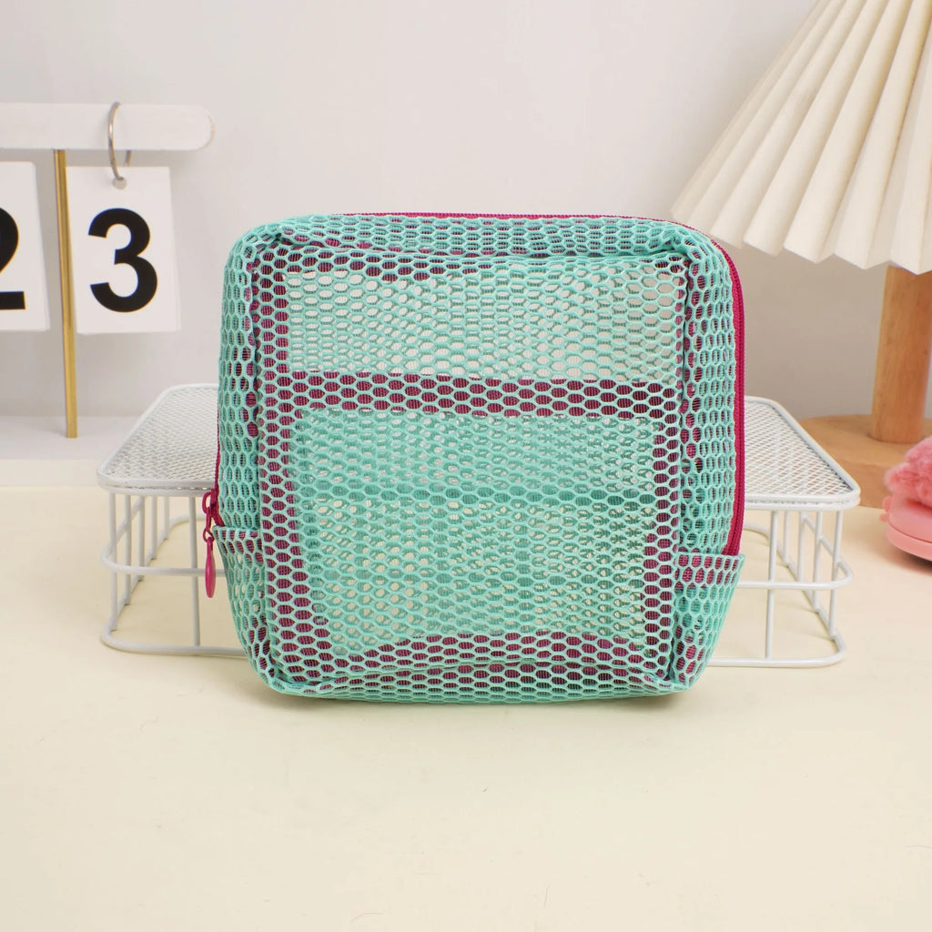 Net fabric large-capacity bag, handcrafted colorful portable data cable organizing cosmetic storage bag