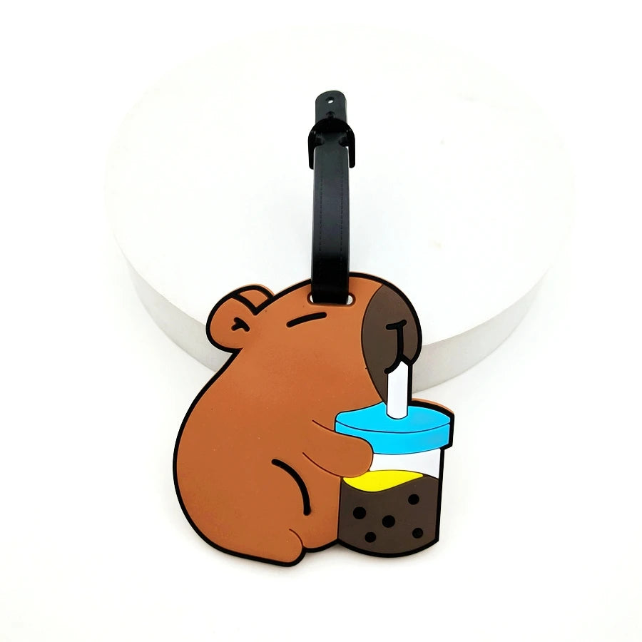1//2/3PCS Cute Animal Kapibala PVC Soft Rubber Luggage Tag Hanger Identification Tag Bag Hanger Luggage Hanger Anti Loss Strap
