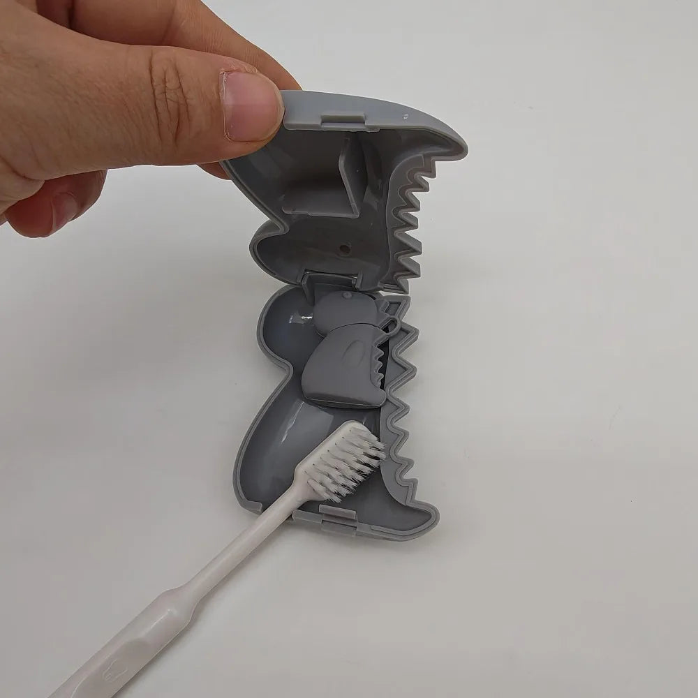 2in1 Toothbrush Head Protective Cover Dinosaur Shape Plastic Toothbrush Dust Cap Cover with Mini Toothpaste Storage Box Portable