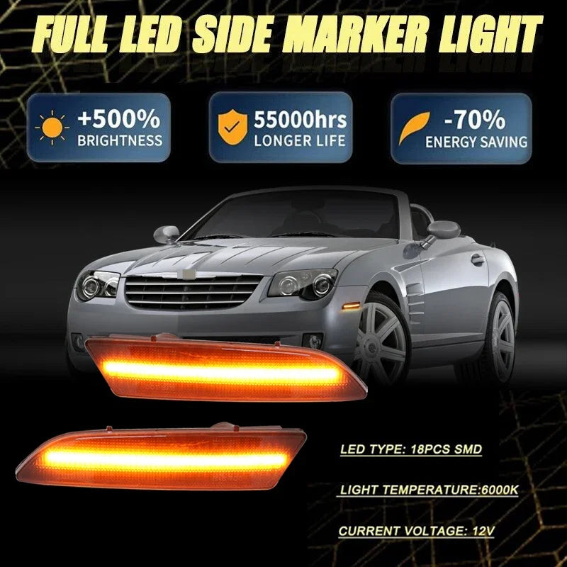 2PCS Amber Yellow Front Side Marker LED Lights For 2004-2008 Chrysler Crossfire Front Bumper Turn Signal Lamp Assembly 12V T10
