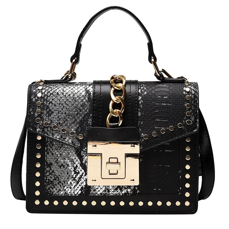 Rivet Snake Pattern Bags for Women 2023 New Luxury Handbags Retro Fashion Western Style Multi-layer Casual Women Crossbody Bag