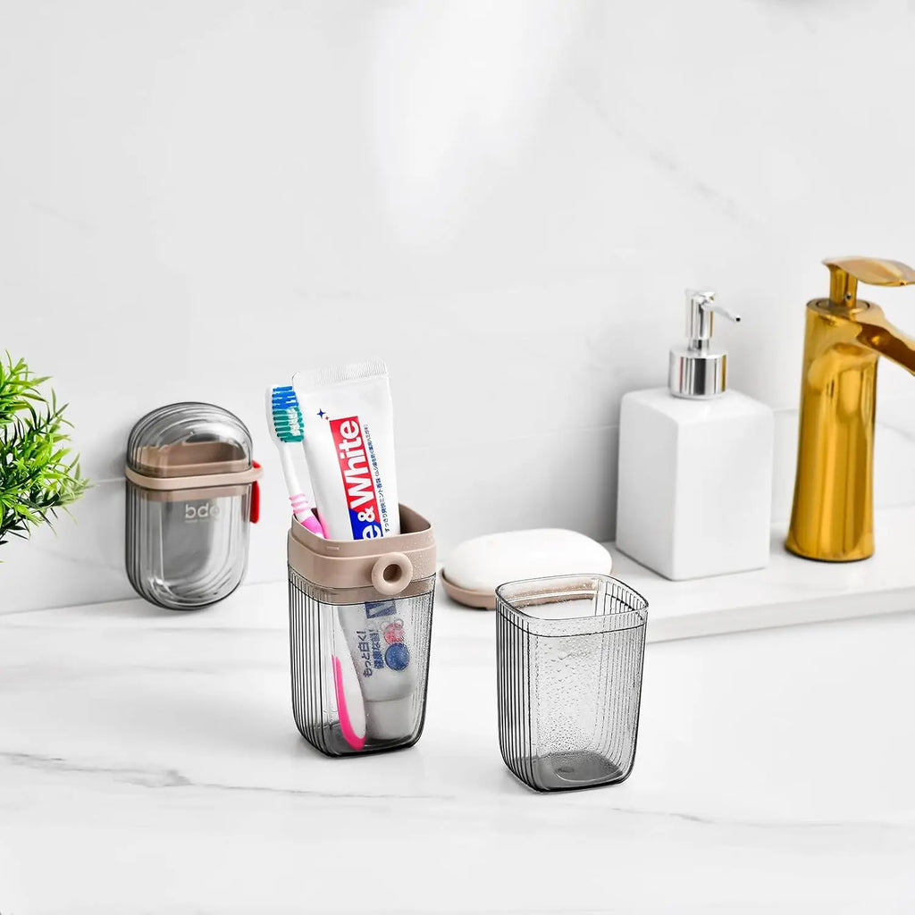Gray Toothbrush Travel Case Portable Leakproof Travel Soap Container Dish Tray Holder with Cover for Trip Bathroom Camping