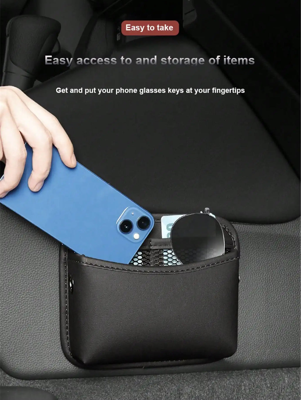 1pc Car-Mounted Storage Bag: Leather Car Storage Bag with Multi-Functional Adhesive Design, Car Phone Bag, In-Car Phone Holder P