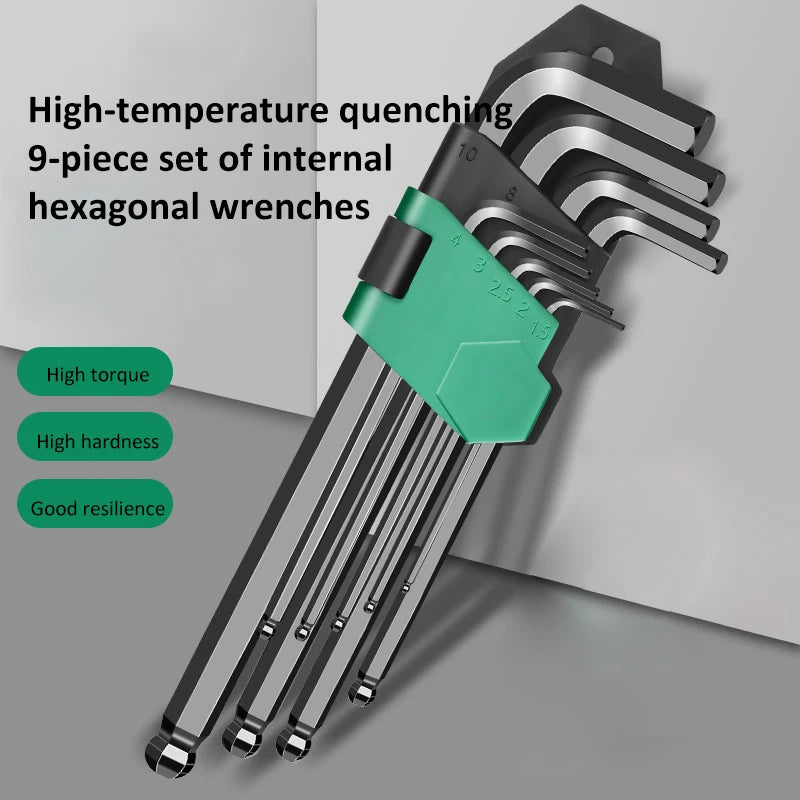 9Pcs Hex Wrench Set L Type Allen Key Set 1.5-10MM Hexagon Flat Ball Torx Star Head Spanner Screwdriver Set Household Hand Tools