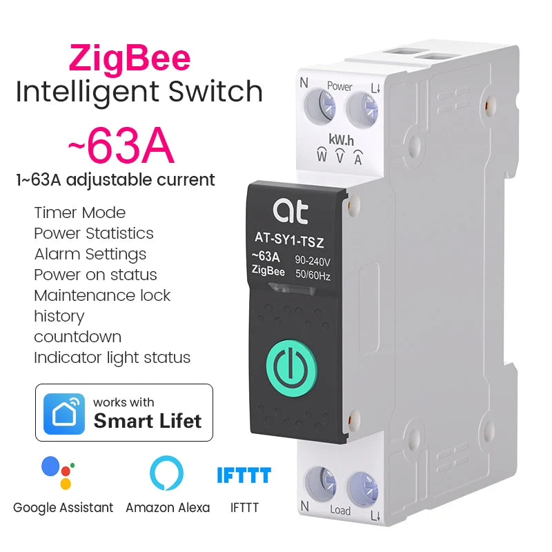 Tuya WiFi Smart Circuit Breaker 63A 1P DIN Rail for Smart Home Wireless Remote Control WiFi Switch by APP Metering Breaker
