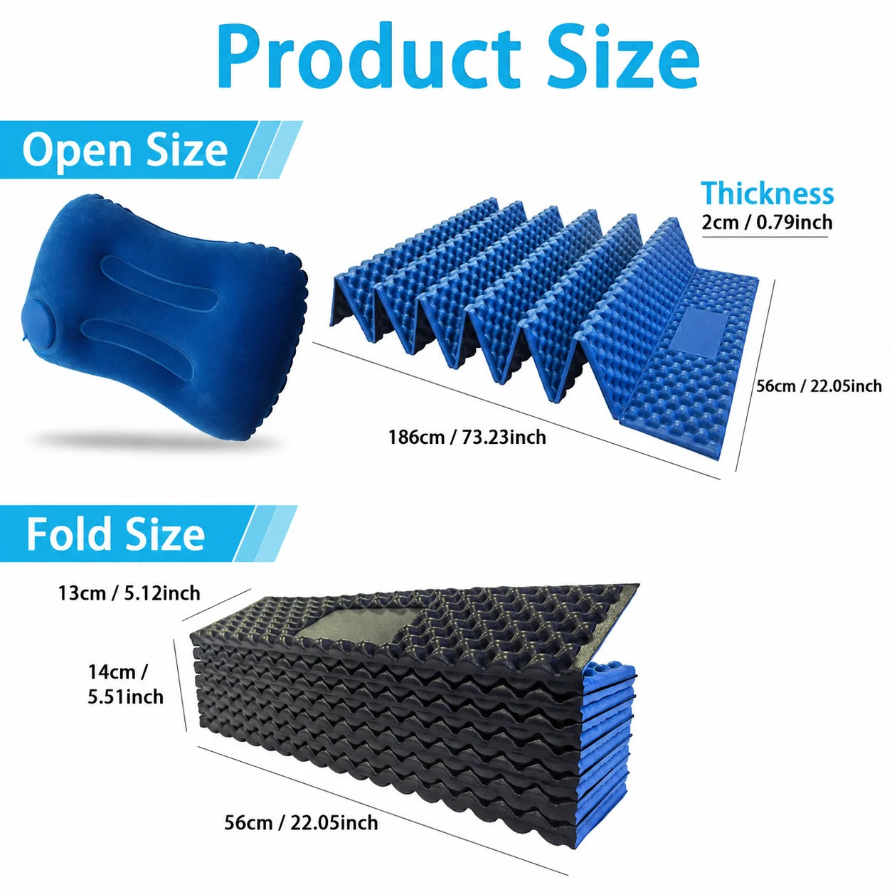 Camping Sleeping Pad with Inflatable Pillow 1Set Aluminum Foil IXPE Egg Crate Foldable Insulated Mat for Hiking Backpacking Tent
