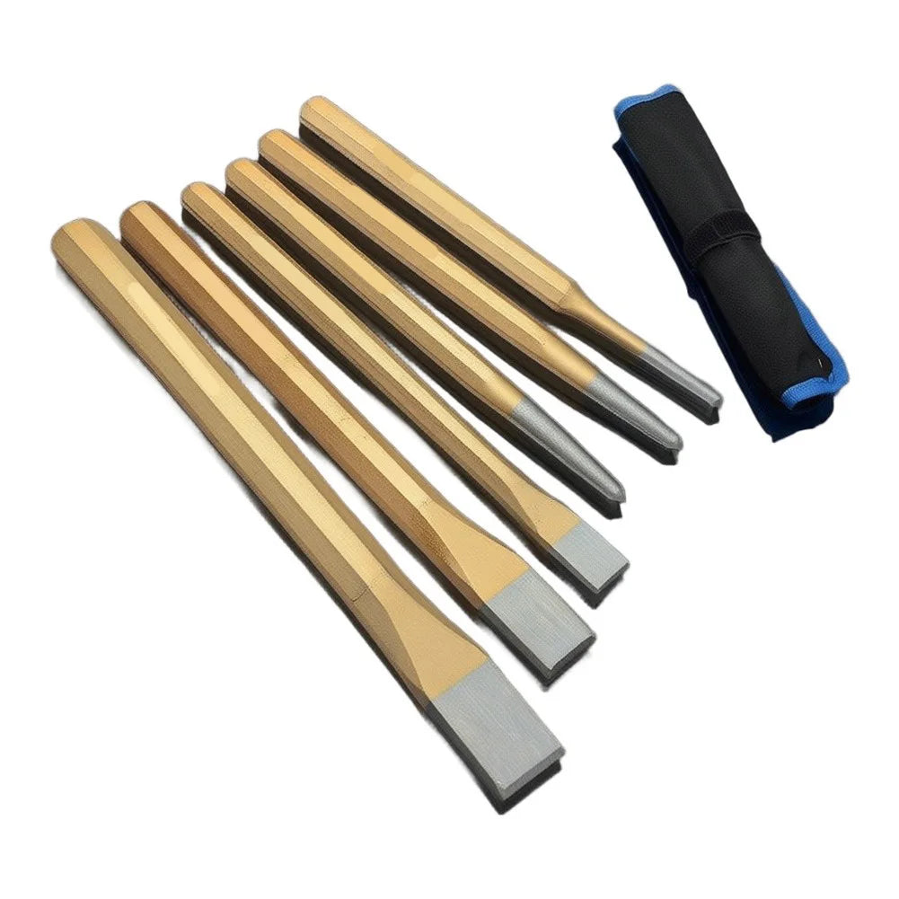 Professional Grade 6 Piece Chisel Set with Flat Pointed and Multi Purpose Tools for Masonry and Demolition Jobs