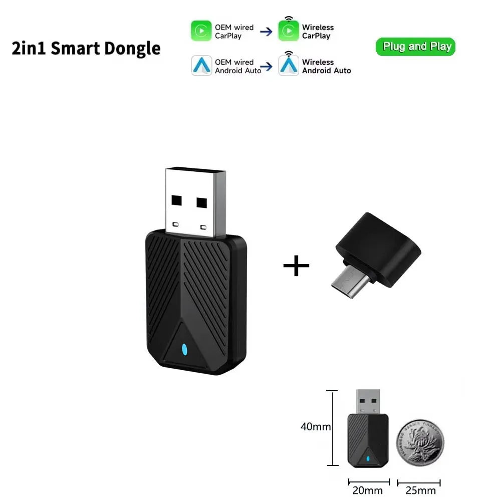 Skilldrive 2026 Mini 2 in 1 CarPlay Adapter Wireless Android Auto Adapter AI Smart Box Intelligent System for Wired CarPlay Car