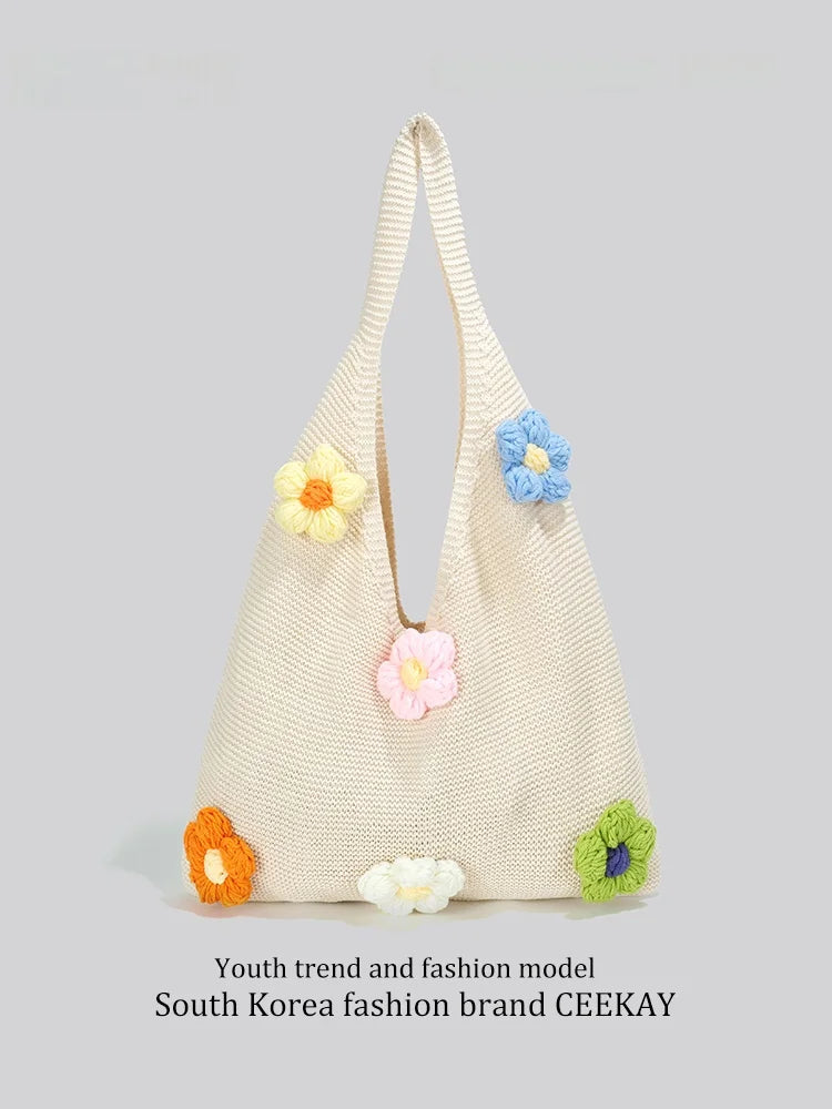 Ceekay Large Capacity Floral Underarm Tote Bag Women's Summer Beach Casual Vacation Handbag Soft Square Shape Zipper Closure